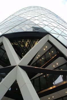 The London gherkin close in looking up