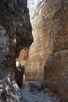 Deep rock canyon in mountains. Crete, Greece