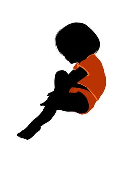 Female infant toddler silhouette on a white background