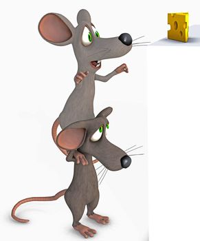 3d of two mice catching a cheese