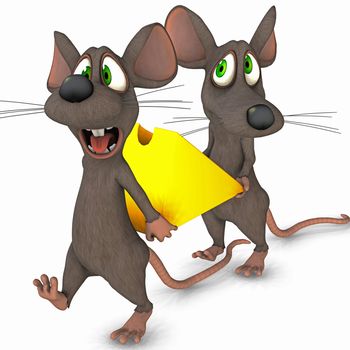 3d of two mice carrying a cheese