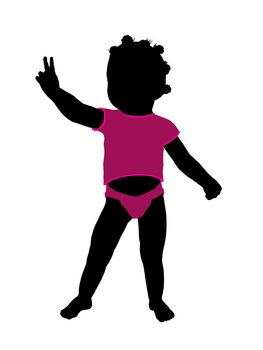 African american female infant toddler silhouette on a white background
