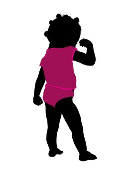 African american female infant toddler silhouette on a white background