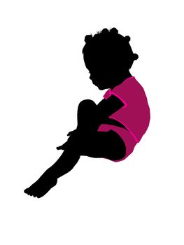 African american female infant toddler silhouette on a white background