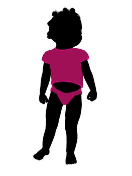 African american female infant toddler silhouette on a white background