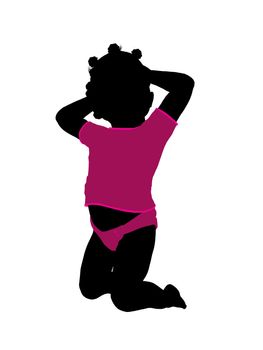 African american female infant toddler silhouette on a white background