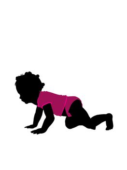 African american female infant toddler silhouette on a white background