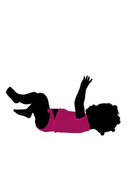 African american female infant toddler silhouette on a white background