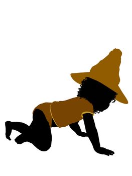 African ameircan female halloween infant toddler silhouette on a white background