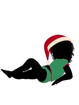 African ameircan female christmas infant toddler silhouette on a white background