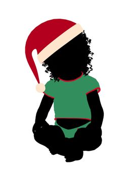 African ameircan female christmas infant toddler silhouette on a white background