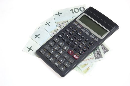 Calculator on polish zlotys isolated on white