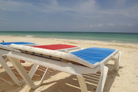 Sun beds on the beach in Cuba