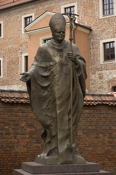 Statue of Pope John Paul II, Wawel, Cracow, Poland.