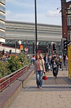 Travellers at Lime Street Station in Liverpool UK