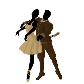 Ballet couple silhouette on a white background