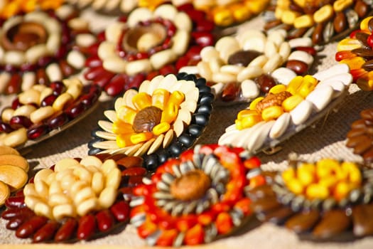 Natural decorations handmade from various seeds