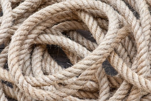 Large size boat rope use to tide boats roll together in an untidy way
