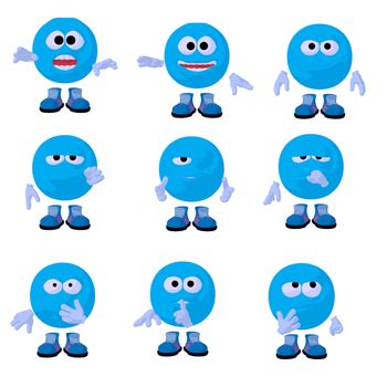 Cute blue emoticon art illustration on a white background