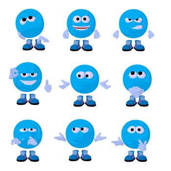 Cute blue emoticon art illustration on a white background