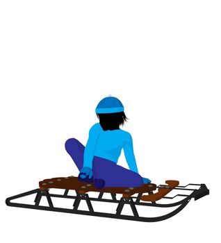 Boy on a sled silhouette on a white background