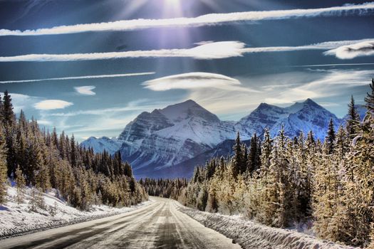 view of the Columbia Icefields Parkway