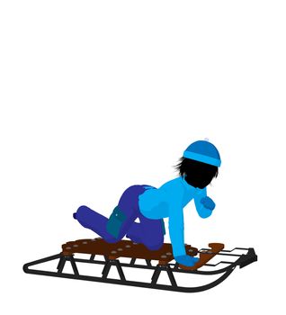 Boy on a sled silhouette on a white background