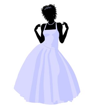 African ameircan woman in a wedding dress silhouette illustration on a white background