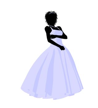 African ameircan woman in a wedding dress silhouette illustration on a white background