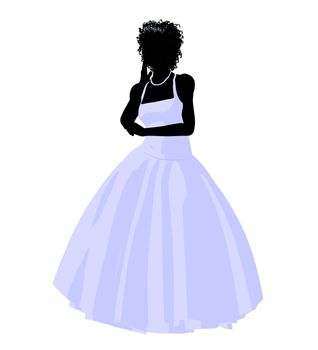 African ameircan woman in a wedding dress silhouette illustration on a white background