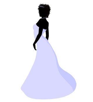 African ameircan woman in a wedding dress silhouette illustration on a white background