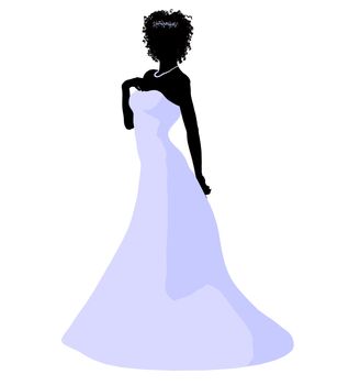 African ameircan woman in a wedding dress silhouette illustration on a white background
