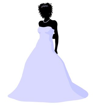 African ameircan woman in a wedding dress silhouette illustration on a white background