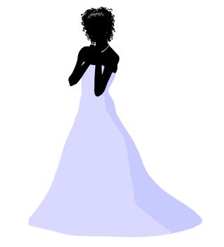 African ameircan woman in a wedding dress silhouette illustration on a white background