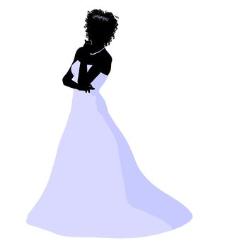 African ameircan woman in a wedding dress silhouette illustration on a white background