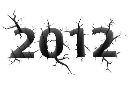 Conceptual image of 2012 doomsday year digits cracked in white background. High resolution 3D image