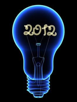 X-Ray lightbulb with sparkling 2012 digits inside isolated on black. High resolution 3D image