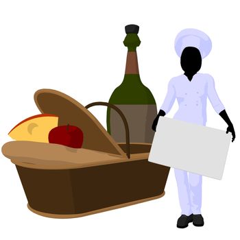 Female chef with a picnic basket silhouette on a white background