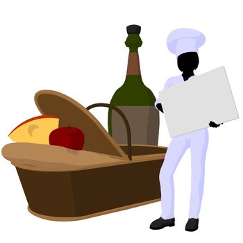 Female chef with a picnic basket silhouette on a white background