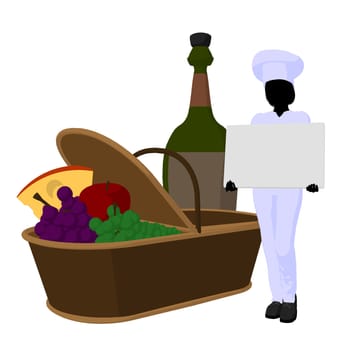 Female chef with a picnic basket silhouette on a white background