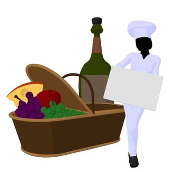 Female chef with a picnic basket silhouette on a white background