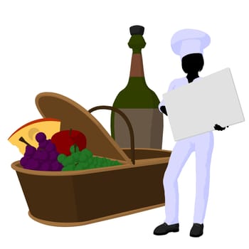 Female chef with a picnic basket silhouette on a white background