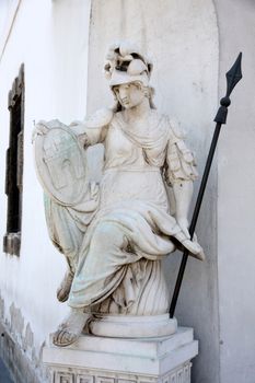details of Pallas Athena statue in Budapest, Hungary