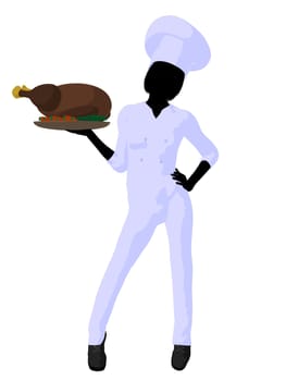 Female chef with a turkey dinner silhouette on a white background