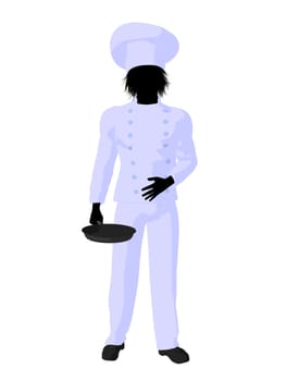 Male chef with a skillet silhouette on a white background