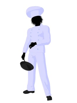 Male chef with a skillet silhouette on a white background