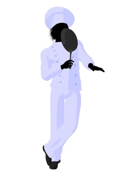 Male chef with a skillet silhouette on a white background