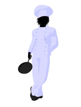 Male chef with a skillet silhouette on a white background