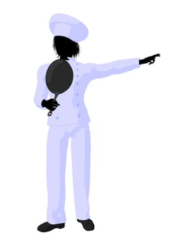 Male chef with a skillet silhouette on a white background