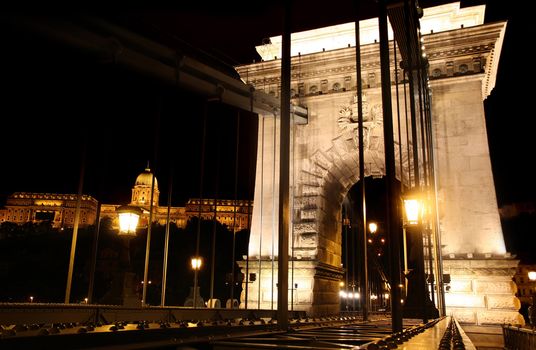 view of chain bridge in Budapest, Hungary